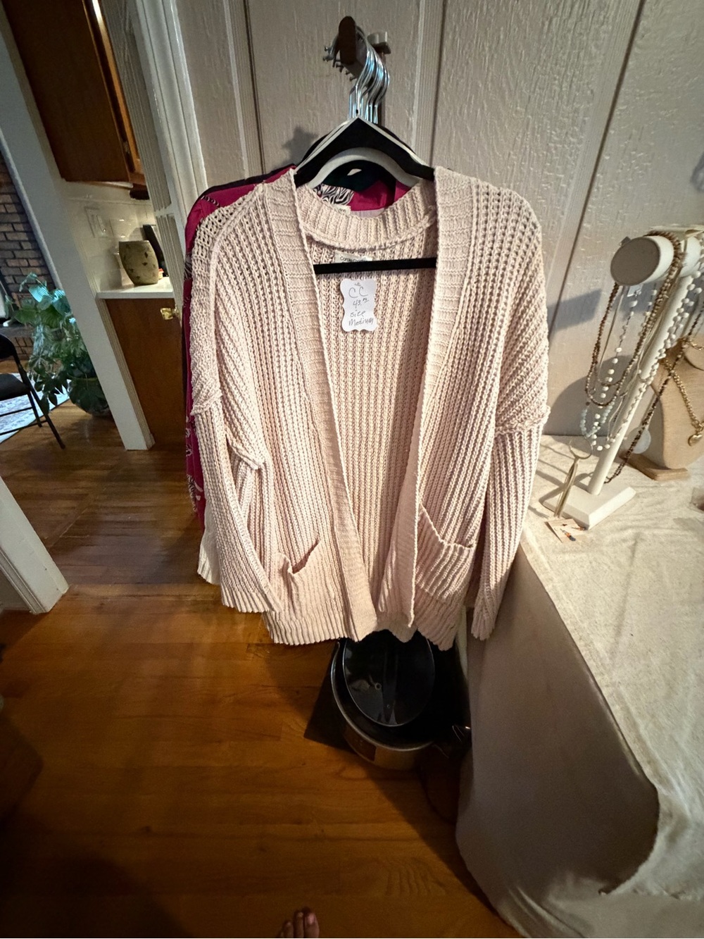 CC Boutique Beige Open-Front Ribbed Knit Cardigan